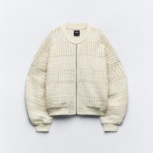 Zara Cream Textured Bomber Jacket